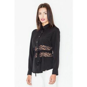 Camasa dama - Poliester/Viscoza/Elastan - Insertie dantela - Negru - imagine