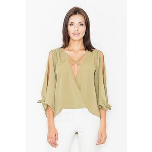 Bluza dama - Maneci decupate - Poliester/Elastan/Viscoza - Masliniu - imagine