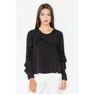 Bluza dama cu volane - Poliester/Elastan/Viscoza - Negru imagine