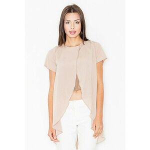 Bluza dama - Poliester/Elastan/Viscoza - Asimetrica - Maneca scurta - Bej - imagine