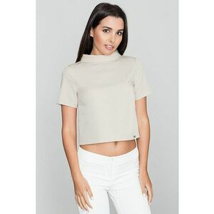 Bluza dama - Pe gat - Cu maneca scurta - Poliester/Viscoza - Bej - imagine