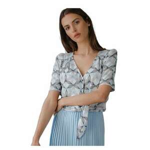 Camasa dama - scurta - cu decolteu in forma de inima - maneci scurte - multicolor - poliester imagine