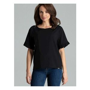 Bluza dama neagra - maneci scurte - decolteu semicircular - volan delicat - poliester. imagine