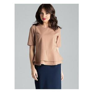 Bluza dama - cu maneci scurte - decolteu semicircular - bascul dublu - maro - poliester 65% - viscoza 35% - imagine