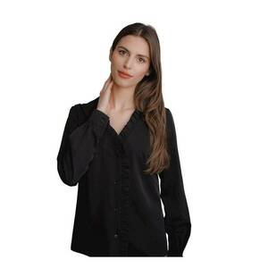 Camasa dama - neagra - cu decolteu in forma de inima - garnitura cu volane - maneci lungi imagine