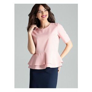 Bluza dama - cu maneci scurte - decolteu semicircular - roz - poliester 65% - viscoza 35% imagine