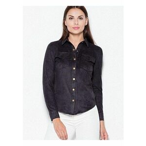 Camasa dama lunga - neagra - din piele intoarsa - cu nasturi metalici - 95% poliester - 5% elastan imagine