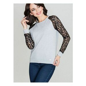Bluza dama - maneci dantela - imprimeu leopard - gri - bumbac imagine