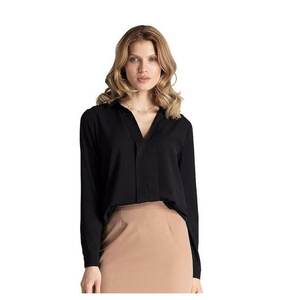 Bluza eleganta M621 - negru - guler decorativ - poliester/viscoza - maneci lungi imagine
