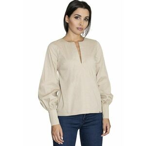 Bluza eleganta de dama M561 - cu maneci bufante - bej - bumbac si poliester - imagine