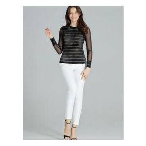 Bluza dama - cu dungi negre - maneci lungi din plasa - negru - viscoza. imagine