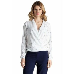 Bluza eleganta M371 - imprimeu cu pasari - alb - poliester imagine