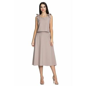 Set fusta si bluza top cu bretele - fusta evazata - bej - material poliester imagine