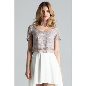 Set bluza si fusta dantela - asimetrica - bej ecru - poliester 97% - elastan 3% imagine