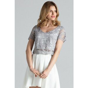 Set bluza si fusta top din dantela - fusta asimetrica - gri ecru - poliester 97% - elastan 3% imagine