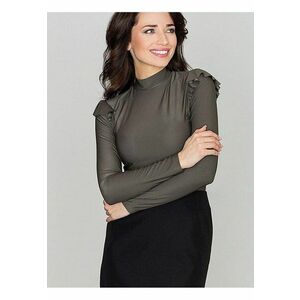 Bluza dama eleganta - cu maneci lungi - ornament cu volan - verde - poliester imagine