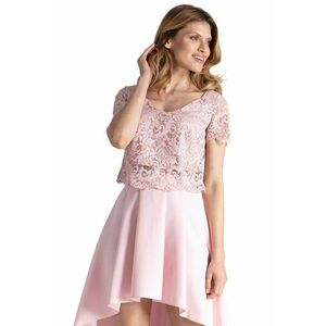 Set bluza si fusta dantela - asimetrica - roz - poliester 97% elastan 3% - imagine