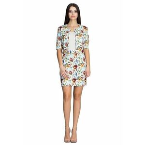 Set sacou si fusta fusta mini - geaca scurta - alb cu flori - imagine