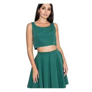 Set top si fusta scurt - evazat - verde - poliester-viscoza imagine