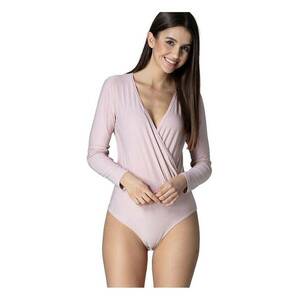 Body elegant - cu gat si cusatura in talie - roz - poliester 95% - elastan 5% - imagine