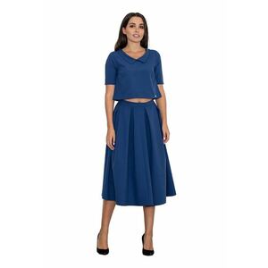 Set lejer dama - fusta si bluza camasa - bleumarin - material confortabil - imagine