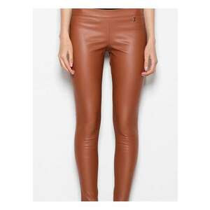 Pantaloni dama - imitatie de piele - picioare subtiri - maro - poliester - imagine
