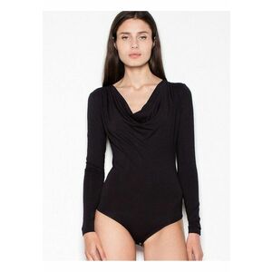 Body negru - maneci lungi - decolteu fluid - viscoza imagine