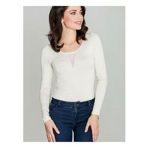 Body dama bej - maneca lunga - insertie de tul - material elastic imagine