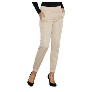 Pantaloni dama M556 - bej - poliester/elastan - talie elastica - cu buzunare - imagine