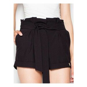 Pantaloni scurti dama cu talie inalta - buzunare laterale - negru - poliester imagine