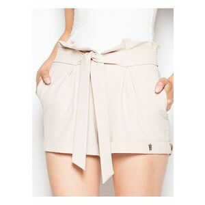 Pantaloni scurti dama bej - talie cu centura - buzunare laterale - poliester - imagine