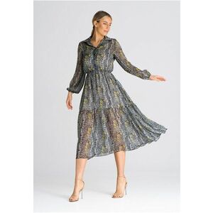 Rochie evazata - guler gri - floral - poliester imagine
