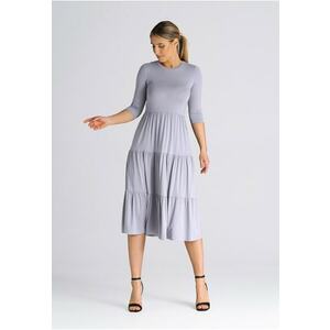 Rochie mulata cu volane - maneci 3/4 - gri - viscoza imagine