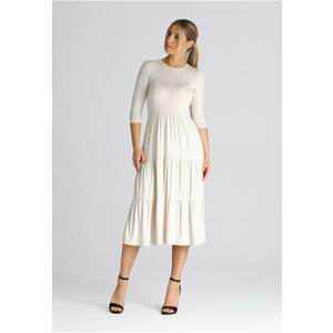 Rochie mulata cu volane - bej - 3/4 - viscoza imagine