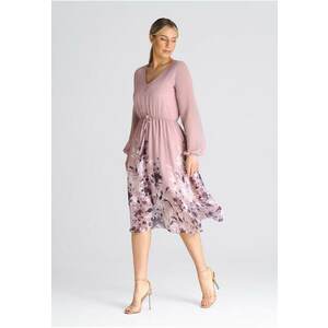 Rochie midi evazata - roz - poliester imagine