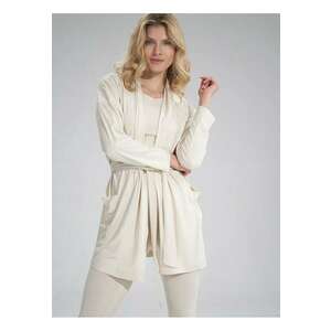 Pulover dama larg - cu centura - buzunare mari - bej - viscoza - imagine