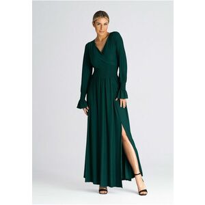 Rochie maxi verde - decolteu in V - talie elastica - poliester 95% - elastan 5% - imagine
