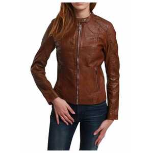 Geaca dama Cooper - piele - maro - guler clasic - imagine