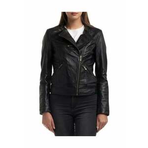 Geaca din piele pentru femei - croiala clasica - fermoare pe maneci - neagra - imagine