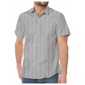 Camasa barbati dungi - alb negru - bumbac/poliester - croiala slim fit imagine