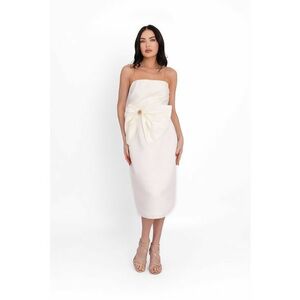 Rochie midi de satin cu aplicatie florala si barete de lant imagine
