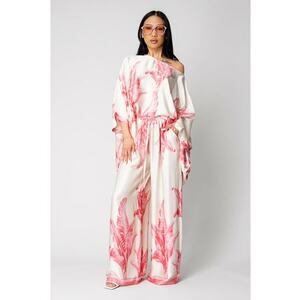 Set Shells Bluza si pantalon lung din mix matase Off White/ Rose 16714 imagine