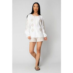 Camasa femei brodata cu maneca lunga Off White/Beige 16407 imagine