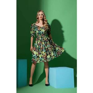Rochie cu imprimeu tropical si maneci bufante imagine
