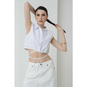 Bluza crop fara maneci cu guler ascutit imagine