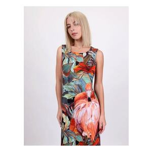 Rochie dreapta fara maneci - cu imprimeu tropical imagine