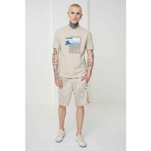 Tricou din bumbac cu decolteu la baza gatului si model grafic imagine