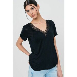 Tricou din in cu decolteu in V si broderie Elaria imagine