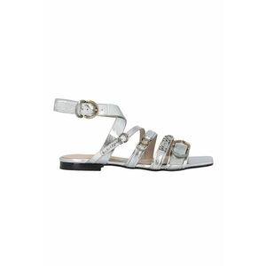 Sandale de piele cu barete multiple si aspect metalizat imagine