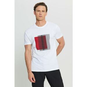 Tricou cu imprimeu grafic si decolteu la baza gatului imagine